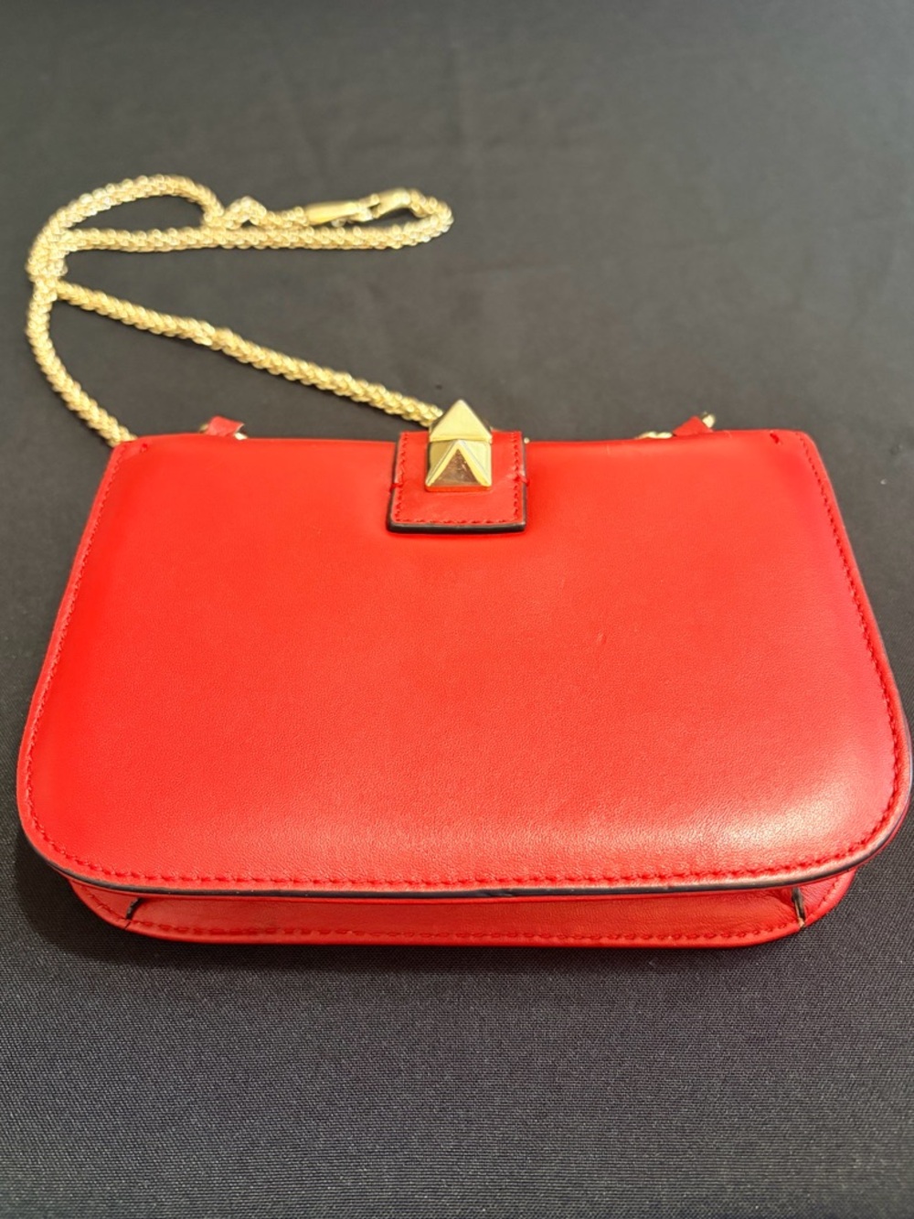 Valentino Garavani Red Leather Rockstud Chain Shoulder Bag Like New Authentic - Picture 5 of 14